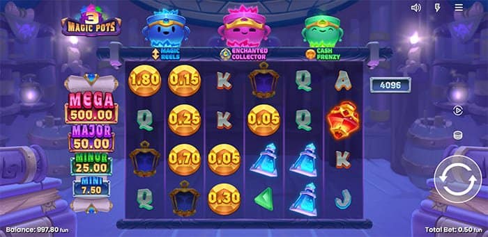 3 Magic Pots video slot base gameplay