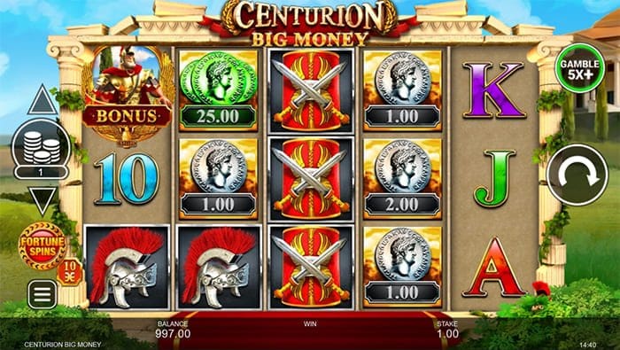 Centurion Big Money video slot base gameplay