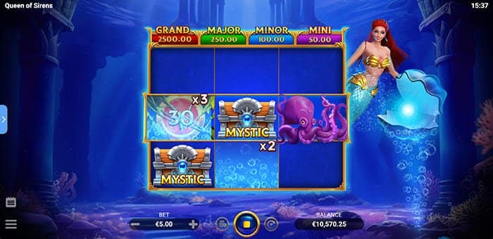Queen of Sirens video slot base gameplay