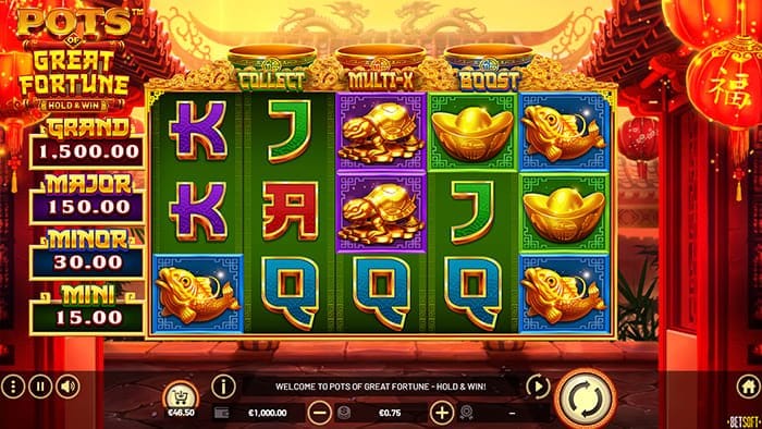 Pots of Great Fortune - Hold & Win video slot base gameplay