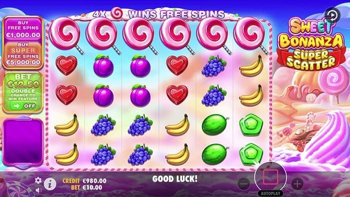 Sweet Bonanza Super Scatter video slot base gameplay