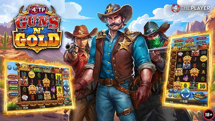4TP Guns N’ Gold slot game characters, desktop and mobile gameplay