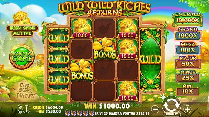 Wild Wild Riches Returns video slot main game