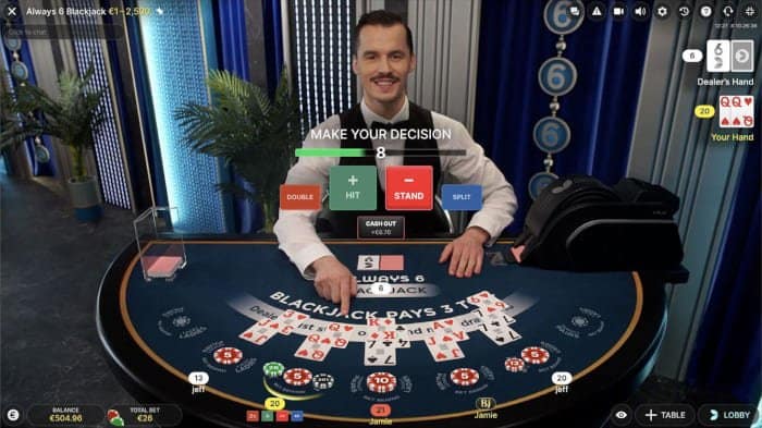 Always 6 Blackjack live casino game gameplay