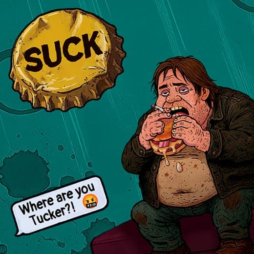 Suck video slot logo and character