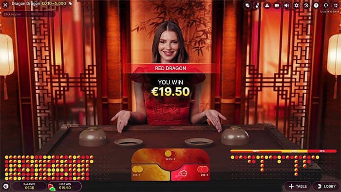 Dragon Dragon live casino game red dragon win
