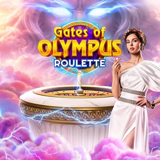 Gates of Olympus Roulette live casino game logo and presenter