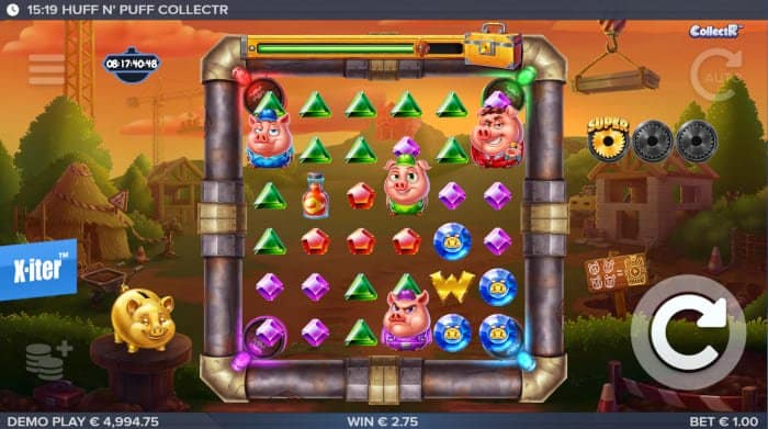 Huff n Puff CollectR video slot base gameplay