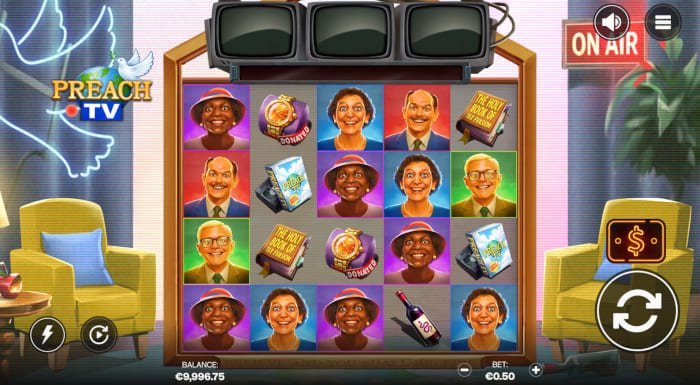 Preach TV video slot base gameplay