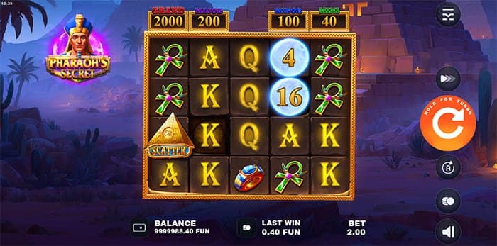 Pharaoh’s Secret video slot base gameplay