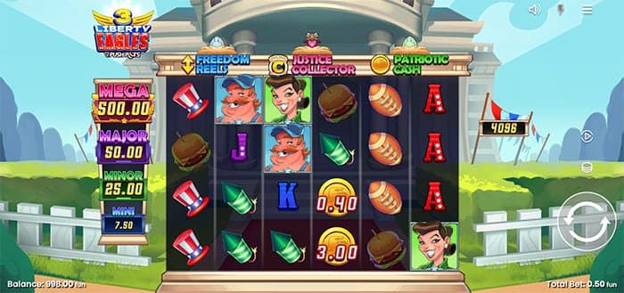3 Liberty Eagles video slot base gameplay