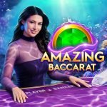 Amazing Baccarat logo and female dealer