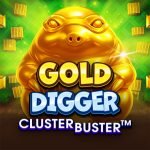 Gold Digger ClusterBuster video slot logo and main character