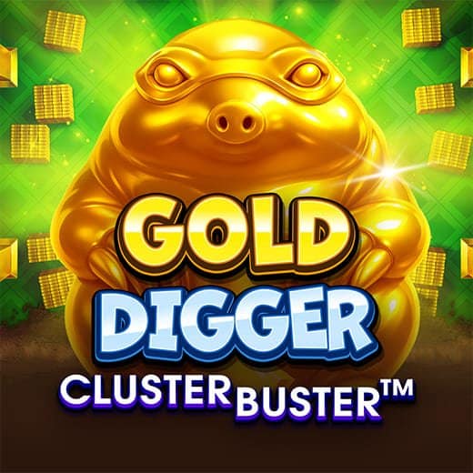 Gold Digger ClusterBuster video slot logo and main character