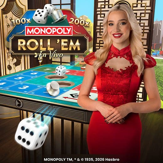 MONOPOLY Lancez-les live casino logo du jeu et présentatrice