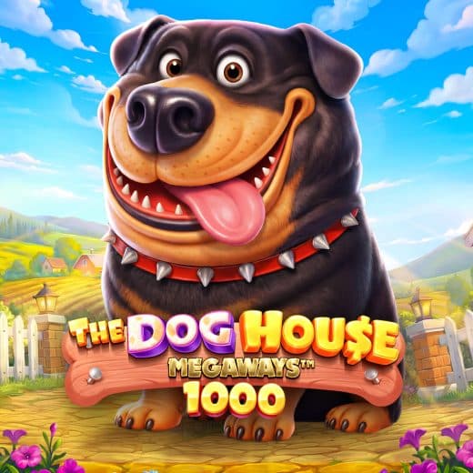 The Dog House Megaways 1000 video slot logo and main character
