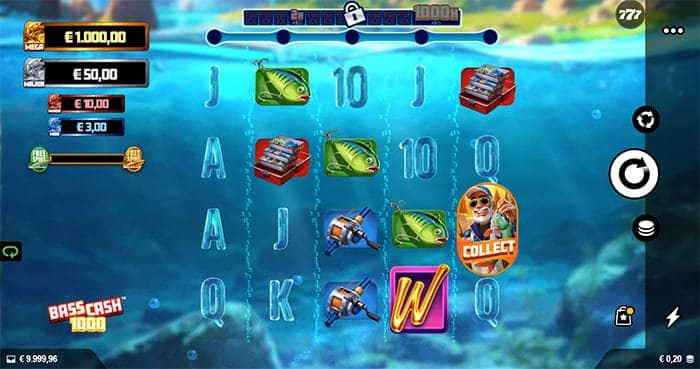 Bass Cash 1000 video slot base gameplay