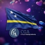 Flag of Curaçao and Curaçao Gaming Authority logo on casino background