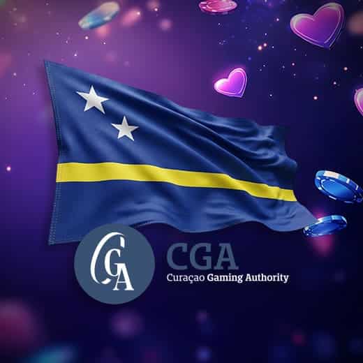 Flag of Curaçao and Curaçao Gaming Authority logo on casino background