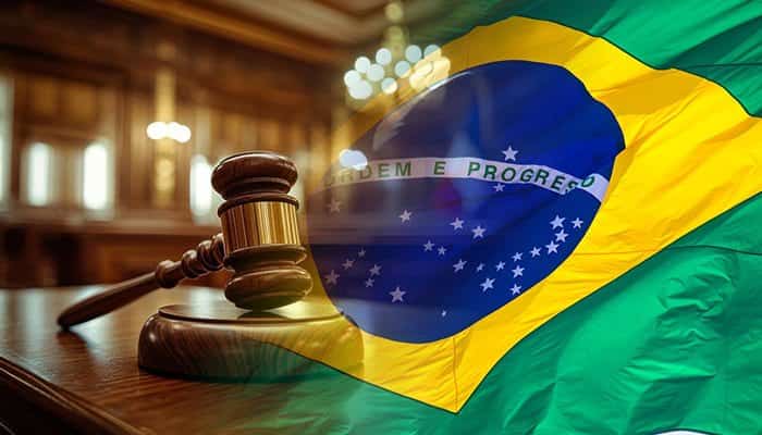 Judge gavel and Brazilian waving flag