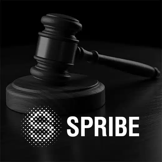 Spribe provider logo on judge gavel background