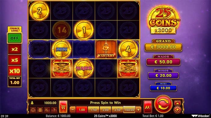 25 Coins x3000 video slot main game